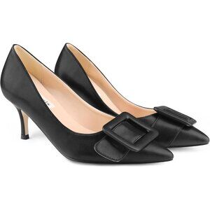 🆕Women's Black Kitten Heels Closed Pointy Toe Pumps Stiletto Heels Office Shoes